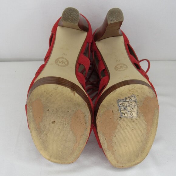 Micheal Kors Red Suede leather SOFIA Lace Up Gladiator Heel Sandal 4" Women's 7 - Picture 8 of 10